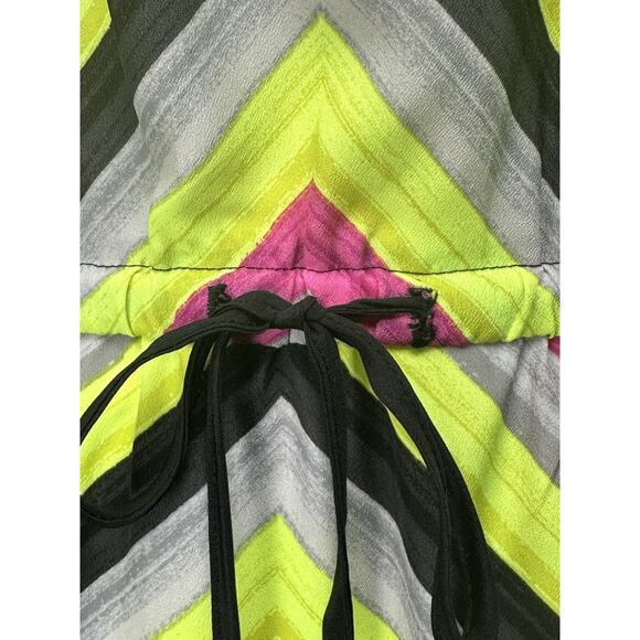 Michael Kors Maxi Black W/ Neon Geometric Design Drawstrings Stunning Dress Sz 8 - Picture 4 of 16